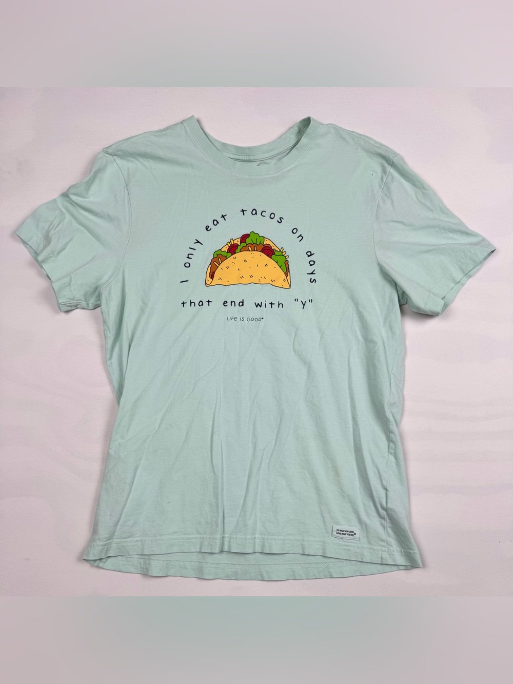 Life Is Good Crusher-Lite Short Sleeve Tee Blue Men’s M Tacos 100% Cotton